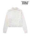 TRAF sieviešu modes ar izteiktu šuvju džemperis Vintage ar augstu kakla izgriezumu ar garām piedurknēm sieviešu džemperi, eleganti topi