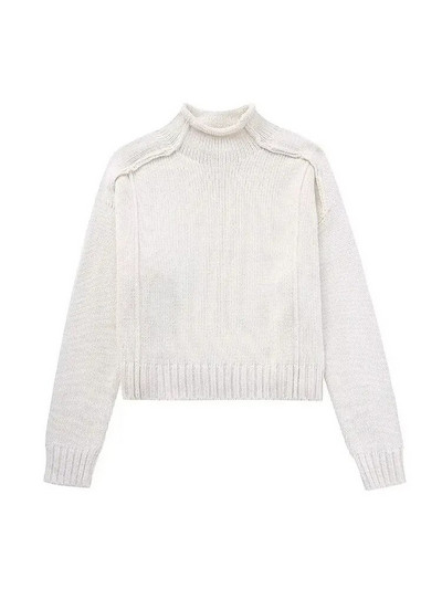 TRAF sieviešu modes ar izteiktu šuvju džemperis Vintage ar augstu kakla izgriezumu ar garām piedurknēm sieviešu džemperi, eleganti topi