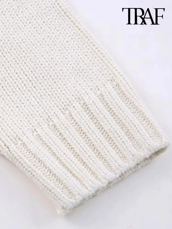 TRAF sieviešu modes ar izteiktu šuvju džemperis Vintage ar augstu kakla izgriezumu ar garām piedurknēm sieviešu džemperi, eleganti topi