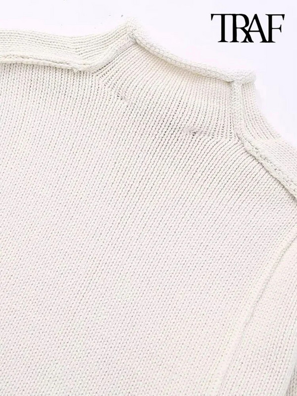 TRAF sieviešu modes ar izteiktu šuvju džemperis Vintage ar augstu kakla izgriezumu ar garām piedurknēm sieviešu džemperi, eleganti topi