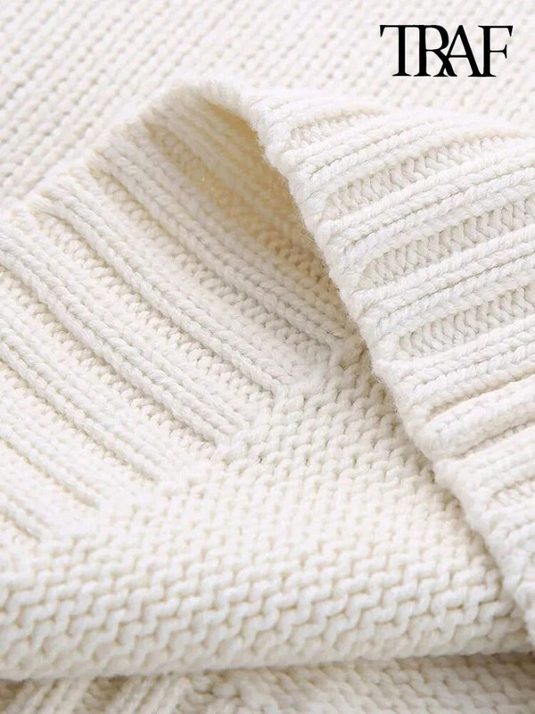 TRAF sieviešu modes ar izteiktu šuvju džemperis Vintage ar augstu kakla izgriezumu ar garām piedurknēm sieviešu džemperi, eleganti topi