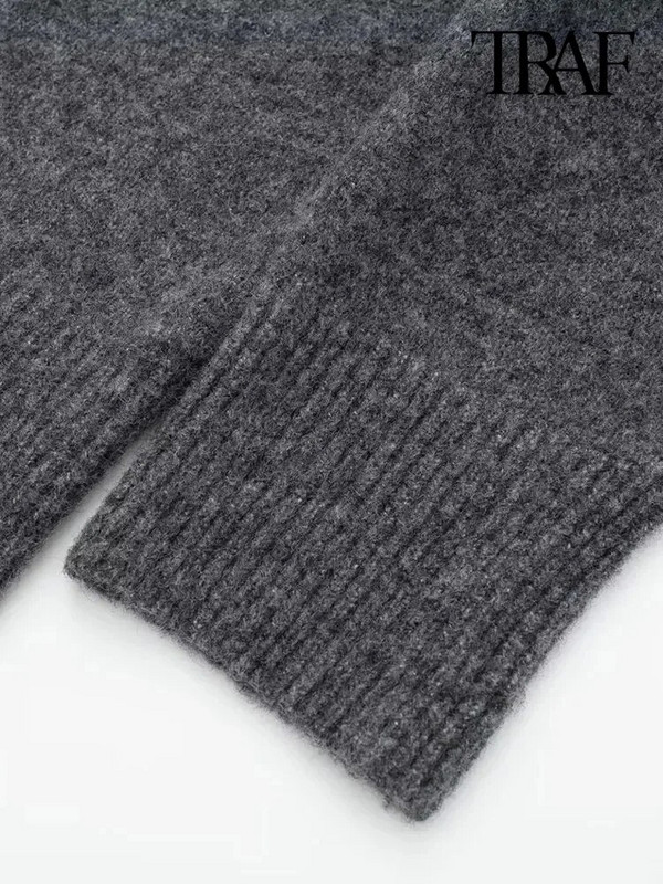 TRAF-sieviešu drapēts trikotāžas džemperis, taisns kakla izgriezums, garām piedurknēm, sieviešu džemperi, eleganti topi, metāliskas aplikācijas, mode