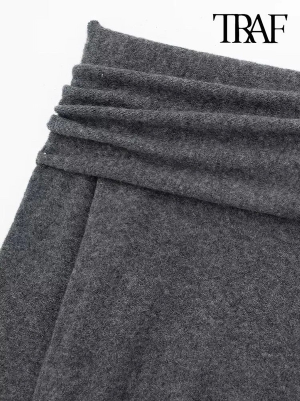 TRAF-sieviešu drapēts trikotāžas džemperis, taisns kakla izgriezums, garām piedurknēm, sieviešu džemperi, eleganti topi, metāliskas aplikācijas, mode