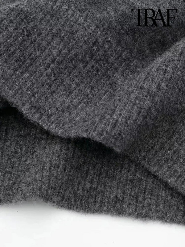 TRAF-sieviešu drapēts trikotāžas džemperis, taisns kakla izgriezums, garām piedurknēm, sieviešu džemperi, eleganti topi, metāliskas aplikācijas, mode