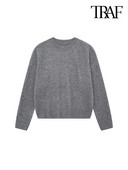 TRAF sieviešu modes lielizmēra, mīksta pieskāriena trikotāžas džemperis ar garām piedurknēm ar izgriezumu, sieviešu džemperi, eleganti topi