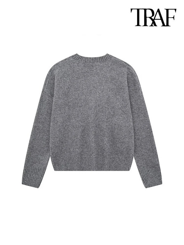 TRAF sieviešu modes lielizmēra, mīksta pieskāriena trikotāžas džemperis ar garām piedurknēm ar izgriezumu, sieviešu džemperi, eleganti topi