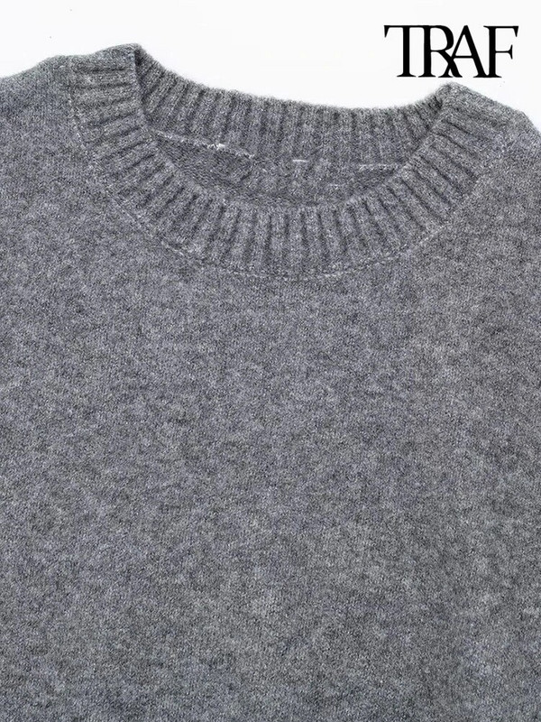 TRAF sieviešu modes lielizmēra, mīksta pieskāriena trikotāžas džemperis ar garām piedurknēm ar izgriezumu, sieviešu džemperi, eleganti topi