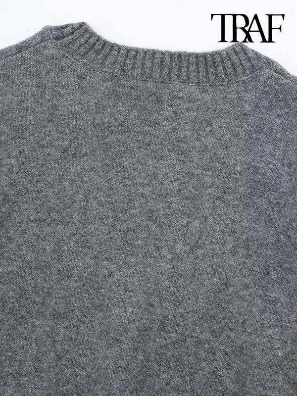 TRAF sieviešu modes lielizmēra, mīksta pieskāriena trikotāžas džemperis ar garām piedurknēm ar izgriezumu, sieviešu džemperi, eleganti topi