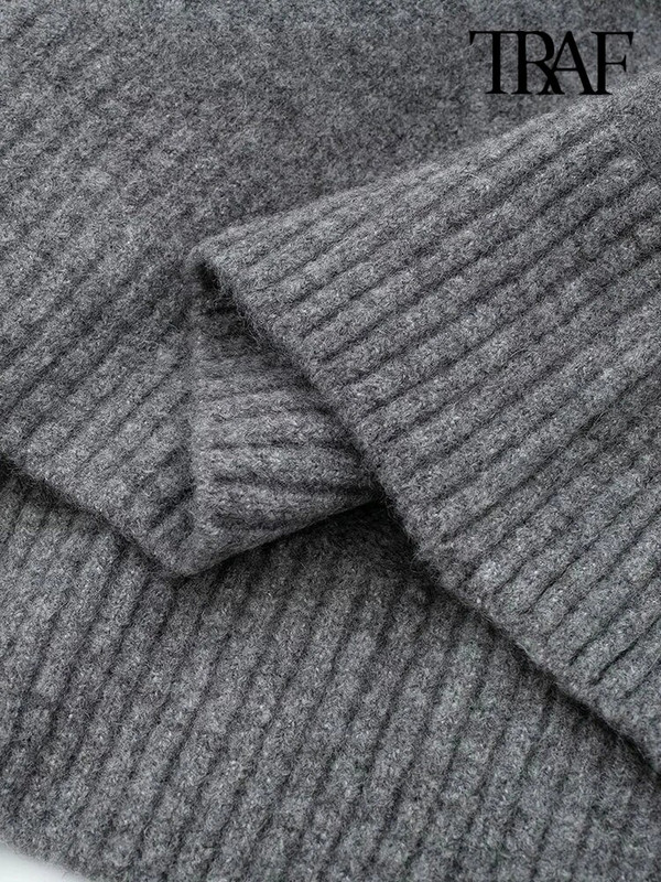 TRAF sieviešu modes lielizmēra, mīksta pieskāriena trikotāžas džemperis ar garām piedurknēm ar izgriezumu, sieviešu džemperi, eleganti topi