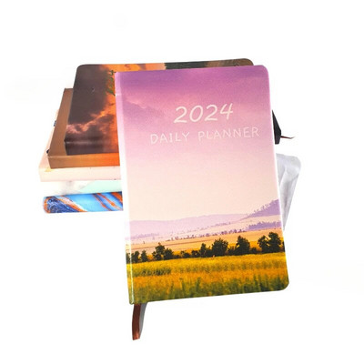 2024. gada dienas kārtības grāmata angļu/spāņu žurnāla A5 piezīmjdatora dienas plānotājs Vienkāršs, moderns, biezināts piezīmju grāmatiņas Pu vāks