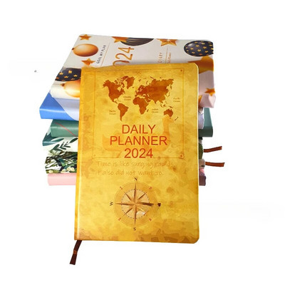 2024. gada dienas kārtības grāmata angļu/spāņu žurnāla A5 piezīmjdatora dienas plānotājs Vienkāršs, moderns, biezināts piezīmju grāmatiņas Pu vāks