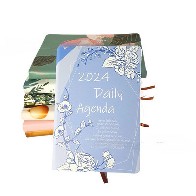 2024. gada dienas kārtības grāmata angļu/spāņu žurnāla A5 piezīmjdatora dienas plānotājs Vienkāršs, moderns, biezināts piezīmju grāmatiņas Pu vāks