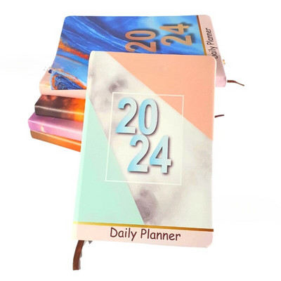 2024. gada dienas kārtības grāmata angļu/spāņu žurnāla A5 piezīmjdatora dienas plānotājs Vienkāršs, moderns, biezināts piezīmju grāmatiņas Pu vāks