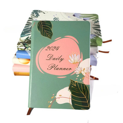 2024. gada dienas kārtības grāmata angļu/spāņu žurnāla A5 piezīmjdatora dienas plānotājs Vienkāršs, moderns, biezināts piezīmju grāmatiņas Pu vāks