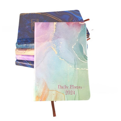 2024. gada dienas kārtības grāmata angļu/spāņu žurnāla A5 piezīmjdatora dienas plānotājs Vienkāršs, moderns, biezināts piezīmju grāmatiņas Pu vāks