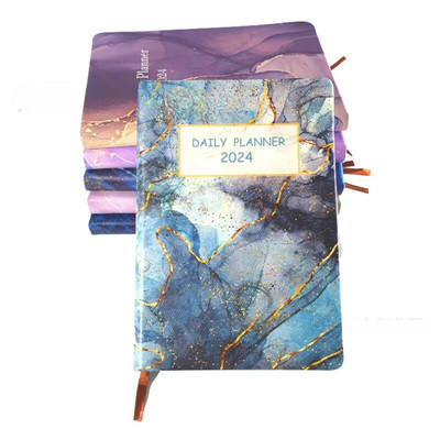 2024. gada dienas kārtības grāmata angļu/spāņu žurnāla A5 piezīmjdatora dienas plānotājs Vienkāršs, moderns, biezināts piezīmju grāmatiņas Pu vāks