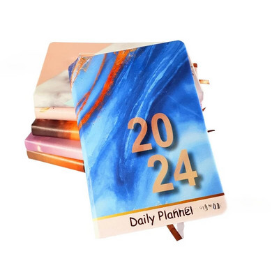 2024. gada dienas kārtības grāmata angļu/spāņu žurnāla A5 piezīmjdatora dienas plānotājs Vienkāršs, moderns, biezināts piezīmju grāmatiņas Pu vāks