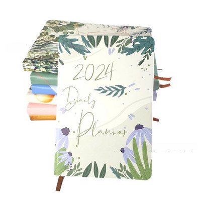 2024. gada dienas kārtības grāmata angļu/spāņu žurnāla A5 piezīmjdatora dienas plānotājs Vienkāršs, moderns, biezināts piezīmju grāmatiņas Pu vāks