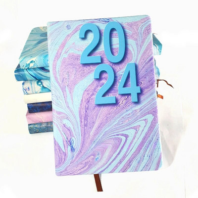 2024. gada dienas kārtības grāmata angļu/spāņu žurnāla A5 piezīmjdatora dienas plānotājs Vienkāršs, moderns, biezināts piezīmju grāmatiņas Pu vāks