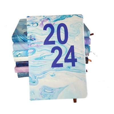 2024. gada dienas kārtības grāmata angļu/spāņu žurnāla A5 piezīmjdatora dienas plānotājs Vienkāršs, moderns, biezināts piezīmju grāmatiņas Pu vāks