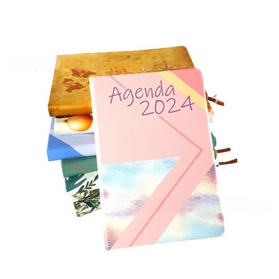 2024. gada dienas kārtības grāmata angļu/spāņu žurnāla A5 piezīmjdatora dienas plānotājs Vienkāršs, moderns, biezināts piezīmju grāmatiņas Pu vāks