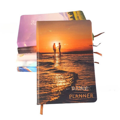 2024. gada dienas kārtības grāmata angļu/spāņu žurnāla A5 piezīmjdatora dienas plānotājs Vienkāršs, moderns, biezināts piezīmju grāmatiņas Pu vāks