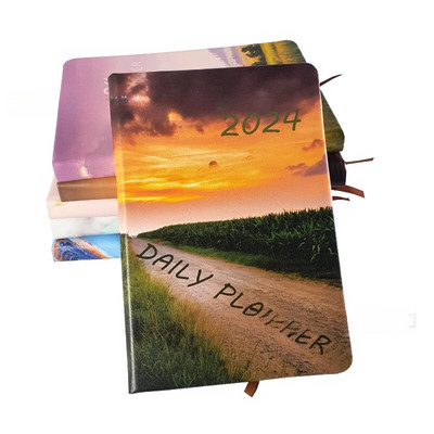 2024. gada dienas kārtības grāmata angļu/spāņu žurnāla A5 piezīmjdatora dienas plānotājs Vienkāršs, moderns, biezināts piezīmju grāmatiņas Pu vāks