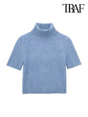 TRAF Γυναικείο Πλεκτό Πλεκτό Πλεκτό Πλεκτό Πλεκτό Πουλόβερ με ψηλή λαιμόκοψη Γυναικεία πουλόβερ με κοντό μανίκι