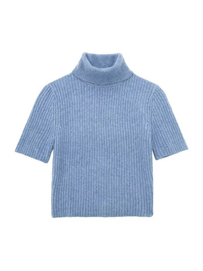 TRAF Γυναικείο Πλεκτό Πλεκτό Πλεκτό Πλεκτό Πλεκτό Πουλόβερ με ψηλή λαιμόκοψη Γυναικεία πουλόβερ με κοντό μανίκι