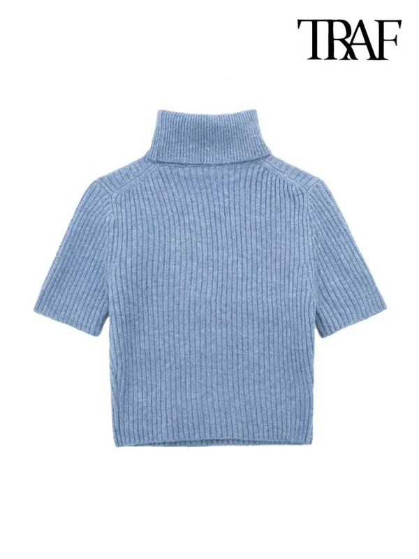 TRAF Γυναικείο Πλεκτό Πλεκτό Πλεκτό Πλεκτό Πλεκτό Πουλόβερ με ψηλή λαιμόκοψη Γυναικεία πουλόβερ με κοντό μανίκι
