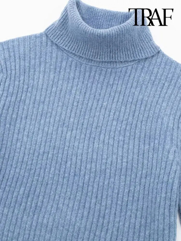 TRAF Γυναικείο Πλεκτό Πλεκτό Πλεκτό Πλεκτό Πλεκτό Πουλόβερ με ψηλή λαιμόκοψη Γυναικεία πουλόβερ με κοντό μανίκι