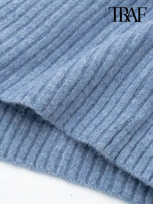 TRAF Γυναικείο Πλεκτό Πλεκτό Πλεκτό Πλεκτό Πλεκτό Πουλόβερ με ψηλή λαιμόκοψη Γυναικεία πουλόβερ με κοντό μανίκι