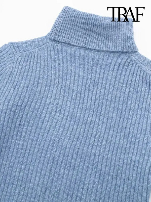 TRAF Γυναικείο Πλεκτό Πλεκτό Πλεκτό Πλεκτό Πλεκτό Πουλόβερ με ψηλή λαιμόκοψη Γυναικεία πουλόβερ με κοντό μανίκι