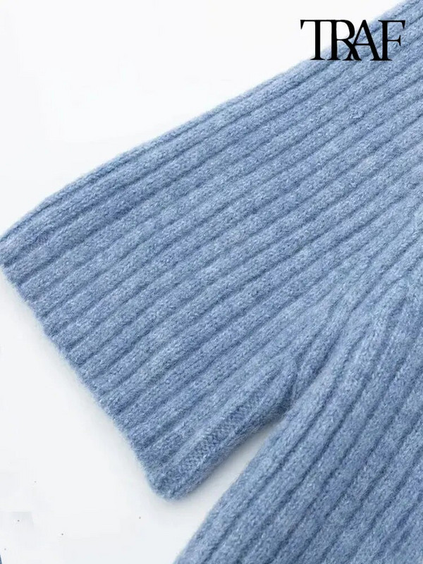 TRAF Γυναικείο Πλεκτό Πλεκτό Πλεκτό Πλεκτό Πλεκτό Πουλόβερ με ψηλή λαιμόκοψη Γυναικεία πουλόβερ με κοντό μανίκι