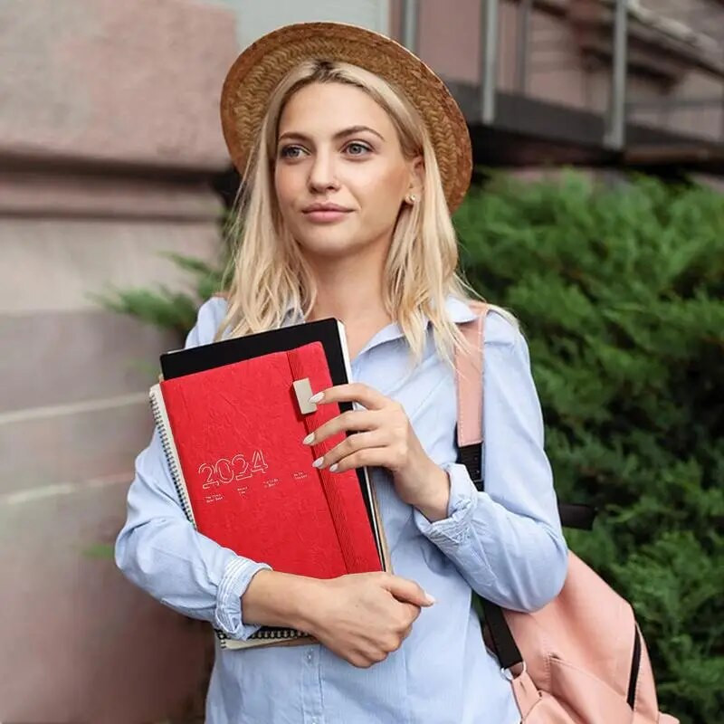 2024. gada iknedēļas mēneša plānotājs Iknedēļas plānotājs uzdevumu saraksts Piezīmju grāmatiņa Iknedēļas mēneša plānotājs Kalendāra grāmata PU ādas biezs papīrs