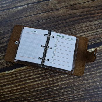 Преносим бележник със седмичен план за седмични бележки на свободни листове с копчета от естествена кожа, бележник за пътуване