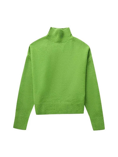 TRAF Sieviešu modes mīksts trikotāžas džemperis Vintage ar augstu kakla izgriezumu ar garām piedurknēm Sieviešu džemperi Šiki topi