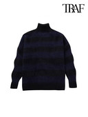 TRAF naiste moetriibuline ülisuur kootud kampsun Vintage kilpkonna kaelusega pikkade varrukatega Naiste pulloverid šikkad topid