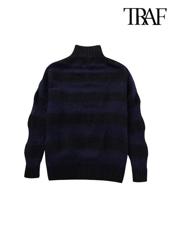 TRAF naiste moetriibuline ülisuur kootud kampsun Vintage kilpkonna kaelusega pikkade varrukatega Naiste pulloverid šikkad topid