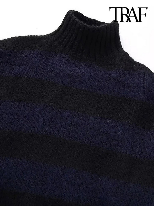 TRAF naiste moetriibuline ülisuur kootud kampsun Vintage kilpkonna kaelusega pikkade varrukatega Naiste pulloverid šikkad topid