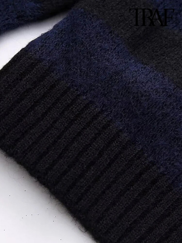 TRAF naiste moetriibuline ülisuur kootud kampsun Vintage kilpkonna kaelusega pikkade varrukatega Naiste pulloverid šikkad topid