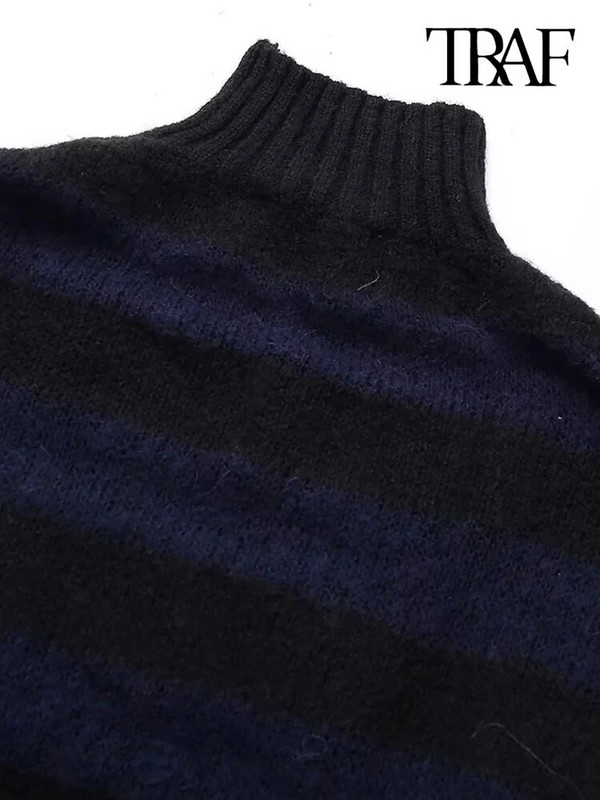 TRAF naiste moetriibuline ülisuur kootud kampsun Vintage kilpkonna kaelusega pikkade varrukatega Naiste pulloverid šikkad topid