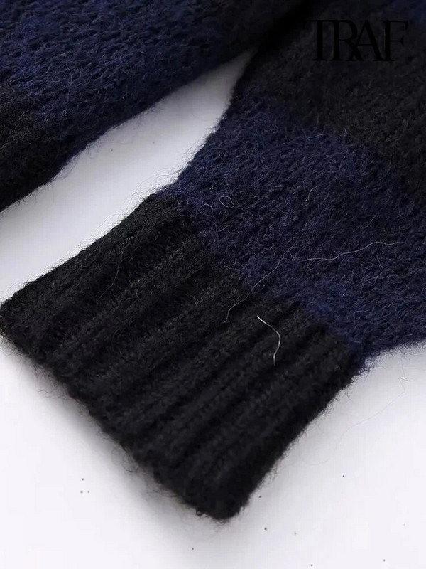 TRAF naiste moetriibuline ülisuur kootud kampsun Vintage kilpkonna kaelusega pikkade varrukatega Naiste pulloverid šikkad topid