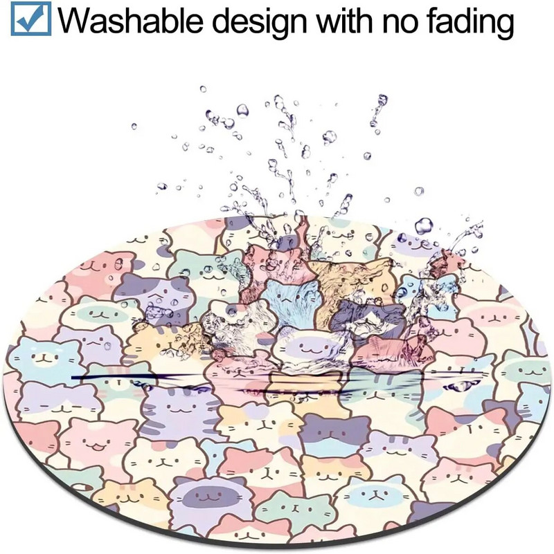 Cute Cat Round Mouse Pad Μικρό αντιολισθητικό μαξιλαράκι για ποντίκι Υπολογιστής και Laptop Mouse Pad για διακόσμηση gaming γραφείου 7,9x7,9 ιντσών