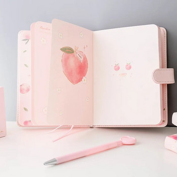 Kawaii Pink Peach Diary Cute Planner Book For Students PU Cover Magnetic Agenda Έγχρωμη εσωτερική σελίδα Περιοδικά Χαρτικά Σημειωματάρια