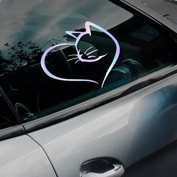 Забавни котки Сърца Стикери за кола PVC Светлоотразителни стикери Аксесоари за външна декорация на автомобили Творчески стикери за предно стъкло на кола