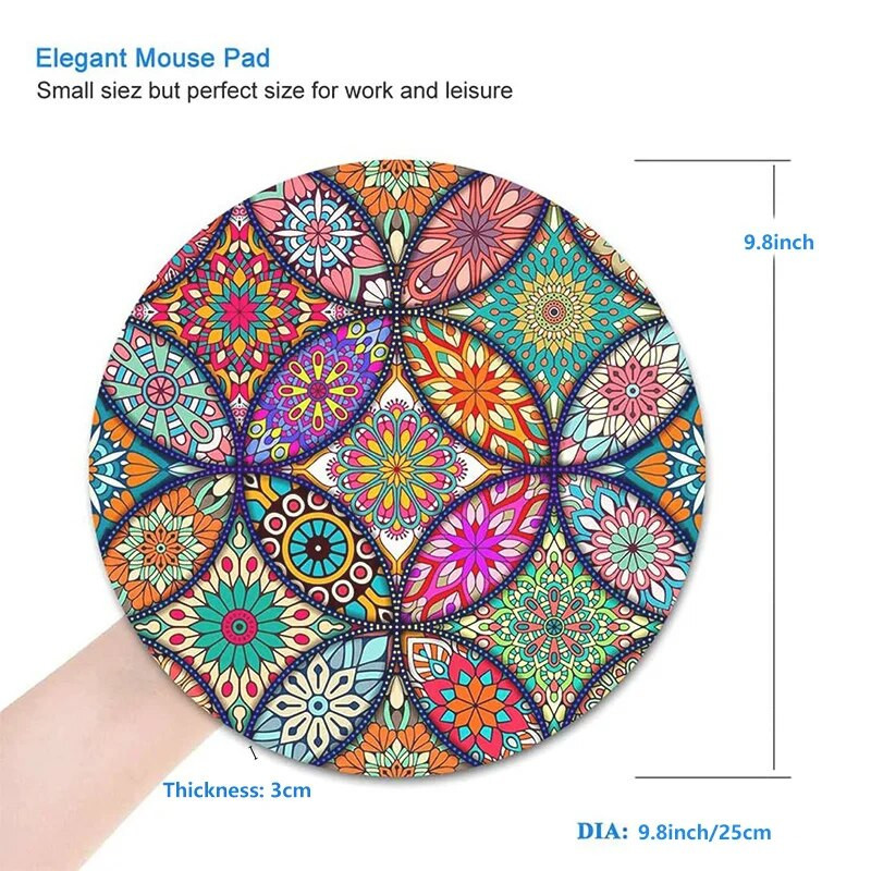Spalvingi „Mandala“ apvalūs pelės kilimėliai, neslystančio guminio pagrindo pelės kilimėlis vandeniui atsparus biuro pelių kilimėlis žaidimų priedai