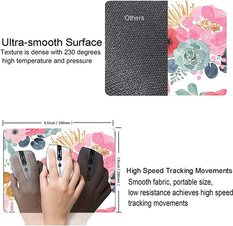 Ροζ πράσινο λουλούδι Mousepad Premium-Textured Mouse Mat Αντιολισθητική βάση από καουτσούκ για φορητό υπολογιστή και υπολογιστή 9,5x7,9 ιντσών