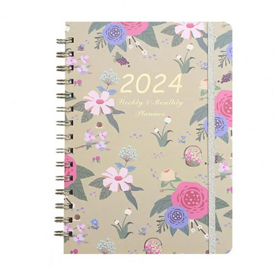 Orderly Manner Planner Floral Print Monthly Planner Floral Print 2024 Monthly Planner Exquisite Coil Design Schedule for Home