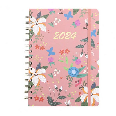 Orderly Manner Planner Floral Print Monthly Planner Floral Print 2024 Monthly Planner Exquisite Coil Design Schedule for Home